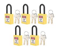 Generic Lockout Lock Security Padlock for Industrial Site, Sturdy Compact Lightweight 5 Sets Lock 38mm Nylon with Key for Factories Hospitals Power Plants (Yellow)