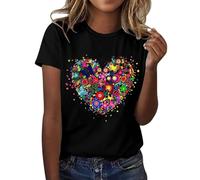 Generic Log Into My Account Women's Love Butterfly Floral Mexican Printed Shirt Short Sleeve Round Neck T Shirt Fashion Top Lightweight Soft Casual Summer Clothes Workout Tees (4-Black, XXXL)