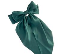 Generic Long satin bow ribbon spring clip solid-colour back-of-head hair clip for women(dark green,18 * 36cm)