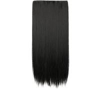 Generic Long Straight Black Hair Piece Clip-in Extensions 60cm Synthetic High-temperature Resistant Hair Extensions for Women Seamless 5-clip Hairpieces Suitable for Daily Wear