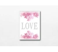 Generic LOVE and pink clouds wall art print, Bedroom Wall Art, No Frame, Cute art print for bedroom, Pink Silver Grey Girls pink bedroom Picture unusual artwork A4