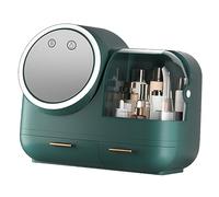 Generic Luxurious LED Mirror Fan Makeup Case with 18L Capacity, Convenient Drawers for Organizing Makeup and Accessories, Durable ABS Plastic Material, for Enthusiasts, 14.6 X 12.2 X 7.9in (Green)