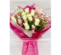 Generic Luxury fresh cut white roses bouquet with chocolates