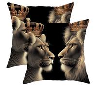 Generic Luxury Lion Throw Pillow Cover Pack of 2 Pretty Couple Animal Crown African Beige Soft Velvet Washable Cushion Pattern Decor Sofa Living Rooms Outside Patio Home Pillow Cases 20x20 Inch