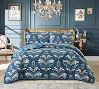 Generic Luxury Quilted Bedspread Patchwork Floral Printed Comforter Set 3 Piece Bed Throw With Pillow Shams (Jasmin Teal, Super King)