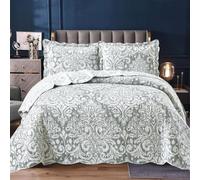 Generic Luxury Quilted Bedspread Patchwork Floral Printed Comforter Set 3 Piece Bed Throw With Pillow Shams (Royal Grey, Super King)