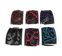 Generic Magic Elastic Hair Comb Practical Bun Maker for Women Girls, 6 Pack Stretchy Double Comb Clips for Parties, Weddings, Red/Black/Rose Red