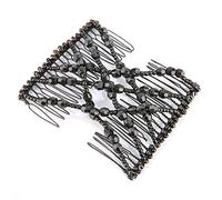 Generic Magic Hair Comb Beads Stretchy Double Hair Clamp/Holder for Women All Types Plastic Black Purple Pink Size 8.5x7cm (Black)