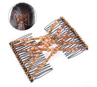 Generic Magic Hair Comb Clamp/Holder Beads Stretchy Double Comb for Fashionable Hair Style All Day Long, Black/Coffee/Purple/Pink Plastic Hairpin (Coffee)