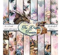 Generic Magic Land 3-The Dragon Treasure, Multicolored, 8 x 8 Inch Square Scrapbook Paper Pads, 16 Matte Sheets