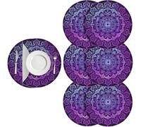 Generic Magical Mandala Circle Placemats Set of 6 Washable Lavender Kitchen Table Placemats with Non-Slip Bottom Faux Leather Table Mats for Fall Autumn Home Decorations