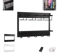 Generic Magnetic Cup Storage Holder for Fridge, 2-In-1 Heavy Duty With Hooks and Cup Holders, Carbon Steel, Black, 29.5cm*11cm*44cm / 11.61in*4.33in*17.32in, Kitchen Cabinet, Bathroom