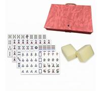 Generic Mahjong Set Tile Game Equipment East Asian Mahjong Tile Set Acrylic Construction With 148 Tiles Including Suits Winds, Array, Ivory Yellow, Red Leather Box