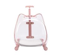 Generic Makamsui Clear Cat Carrier Suitcase with Wheels for Pet Travel, Transparent Hard Pet Trolley Case Luggage with Telescopic Handle, Pet Carrier for Small Pets Kittens Dogs Rabbits Green(Pink)