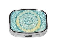 Generic Mandala Flower Print Square Pill Box-2 Compartment for Purse & Pocket Mini Metal Pill Holder Travel Pill Container
