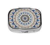 Generic Mandala Flower Print Square Pill Box-2 Compartment for Purse & Pocket Mini Metal Pill Holder Travel Pill Container