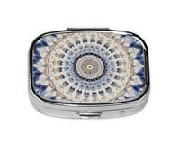 Generic Mandala Flower Print Square Pill Box-2 Compartment for Purse & Pocket Mini Metal Pill Holder Travel Pill Container