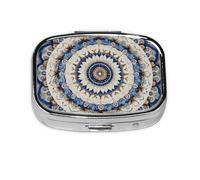 Generic Mandala Flower Print Square Pill Box-2 Compartment for Purse & Pocket Mini Metal Pill Holder Travel Pill Container