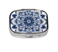 Generic Mandala Flower Print Square Pill Box-2 Compartment for Purse & Pocket Mini Metal Pill Holder Travel Pill Container