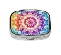 Generic Mandala Print Square Pill Box-2 Compartment for Purse & Pocket Mini Metal Pill Holder Travel Pill Container