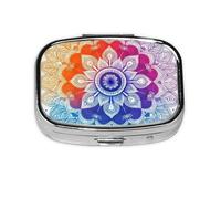 Generic Mandala Print Square Pill Box-2 Compartment for Purse & Pocket Mini Metal Pill Holder Travel Pill Container