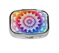 Generic Mandala Print Square Pill Box-2 Compartment for Purse & Pocket Mini Metal Pill Holder Travel Pill Container