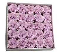 Generic Manta Rose Soap Flower Heads 25 Pcs, Artificial Lavender Roses, 7-Layer Petals, for DIY, Bath, Decor, Square Box