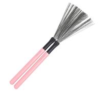 Generic Maple Wood Drum Wire Brushes for Percussion Instruments, 1 Pair Portable Drum Brushes with Pink High Carbon Steel Bristles and Wooden Handles, Suitable for and Students Practice