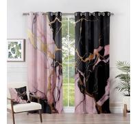 Generic Marble Curtains 108 Drop - Pink and Black Gold Abstract Blackout Curtains 46 x 54 Inch (Width x Drop) 2 Panels, Modern Luxury Eyelet Curtains & Drapes
