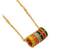 Generic Matte Vintage Colorful Glazed Circle Pendant Necklace, Seven Vibrant Rings, Adjustable Copper Chain, Perfect For Casual And Fashionable Wear
