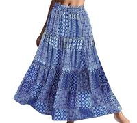 Generic Maxi Skirts for Women UK Vintage Floral Print Boho Maxi Skirt with Pockets Bohemia High Elasticated Waist Summer Long Skirt Beach Swing Dresses