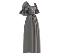Generic Medieval Women's Short Sleeve Dress, Retro Women's U-Neck Dress, Long Dress with Straps Vintage Puff Sleeve Flared for Halloween Victorian Renaissance Gothic Court Dresses, grey, 8