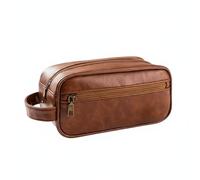 Generic Men Toiletry Pouch Travel Bag Organizer Wash Bag Shaving Kit with Waterproof Pu Leather Refined Stitching Wide Opening and Side Handle Suitable for, Brown, Single Layer