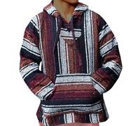 Generic Men's Baja Hoodie Sweatshirt Pullover Unisex Hippie Hoodie Mexican Hoody Warm and Comfortable Sweatshirt Vintage Traditional Style Hoodies Winter Pullover, D Wine, XL