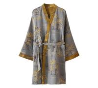 Generic Men's Bathrobe Japanese Pyjamas Classic Floral Dressing Gown Cotton Robe Loose Jacquard Nightgown Pyjamas Vintage Style Medium Length Kimono Robe Summer Long Sleeve House Robes, O Light Green