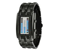 Generic Mens Binary Watch Casual Sports Blue Backlight Fashion Quartz Movement LED Digital Wristwatch for Outdoor Parties (Black Small Size)