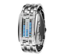 Generic Mens Binary Watch Casual Sports Blue Backlight Fashion Quartz Movement LED Digital Wristwatch for Outdoor Parties (Silver Small Size)