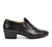 Generic Men's Black Cuban Heel Formal Shoes, Size 10 UK, Real Leather, Slip On, Cap Toe, Solid, Not Water Resistant