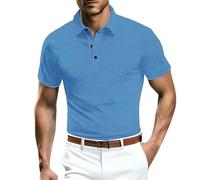 Generic Men's Blue Solid Mesh & Silk Polo Shirt - Golf Polo, Short Sleeve, Size XL, Casual, Sports Suitable