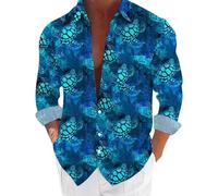 Generic Men's Blue, Turquoise Hawaiian Shirt - Long Sleeve, Funny Graphic Print, Regular Fit, XXL, Button Down Collar, Casual