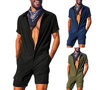 Generic Mens Bodysuit Romper, Men'S One Piece Jumpsuit Short Sleeve Mens Romper Jumpsuit Men Zip All One In Short Sleeve Jumpsuit One Piece Shorts Set Mens Romper Onesie Mens Sleepwear One Piece