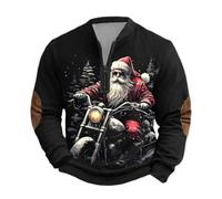 Generic Men's Christmas Sweatshirt with Cool Biker Santa - Jumper with Motorcycle Design and Elbow Patches | Casual Holiday Top, XXL