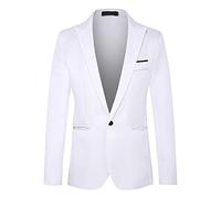 Generic Mens Dress Jackets Formal Regular Fit White XL Cotton Long Sleeve Solid Color Notch Collar Multi-Pocketed Blazer