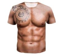 Generic Men's Fashion Casual 3D Digital Print Muscle Exercise Fitness Short Sleeve T-Shirt Top Blouse Shirt, Z08-Brown, L