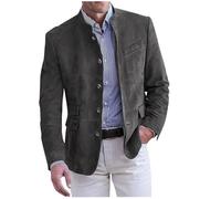 Generic Men's Grey 3XL Slim Fit Casual Suede, Corduroy Blazer with Notch Collar, Long Sleeves, Straight Pocket