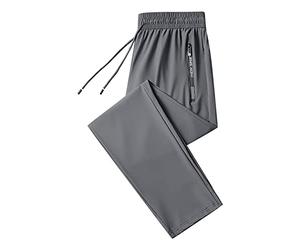 Generic Men's Grey Silk Blend Jogger Trousers, Size L, High Rise, Straight Leg, Loose Fit, Quick Dry, Zip Pockets, Running, Flat Front, 2 Front Pockets