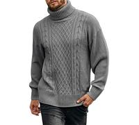 Generic Men's Grey Wool Cable Knit Turtleneck Sweater Pullover Fisherman Jumper Long Sleeve Knitwear Autumn Winter Warm Solid Color Casual Smart Jumper