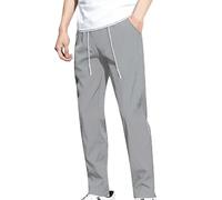 Generic Men's Grey XXL Straight Ice Silk/100% Quick Dry Breathable Stretch Elasticated Waist High Elastic Straight Fit Pants