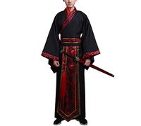 Generic Men's Hanfu Costume Chinese Traditional Clothing Ancient Qin Han Dynasty Cosplay Outfit (56-b# Black, M)