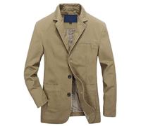 Generic Men's Khaki Cotton Casual Blazer, 4XL, Long Sleeve, Regular Fit, Notch Collar, Button Closure